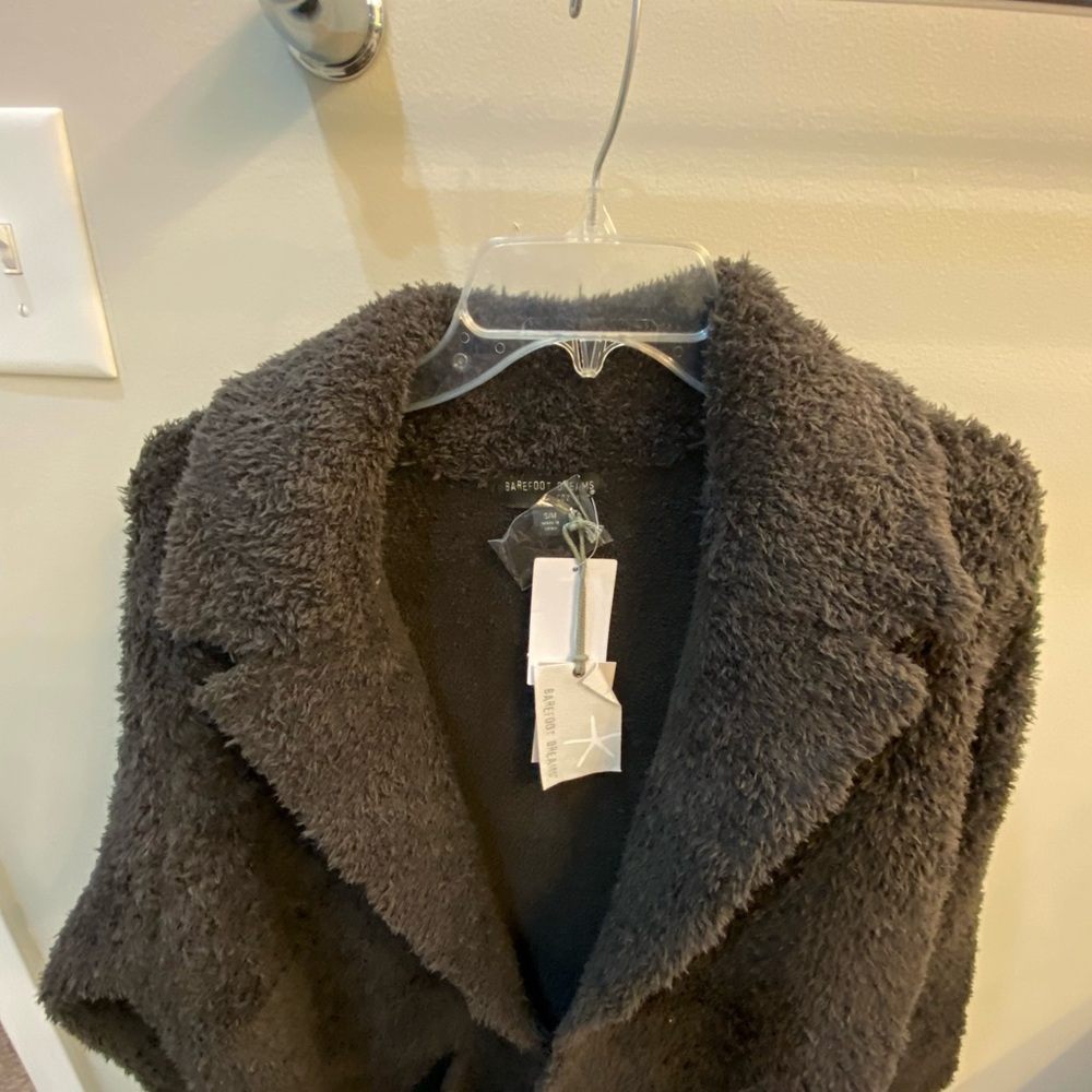 New Barefoot Dreams CozyChic Teddy Coat Coatigan Duster Cardigan Carbon Gray S/M - Picture 8 of 10